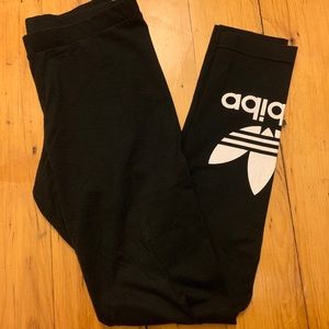 Black Adidas Leggings with Adidas logo on ankle